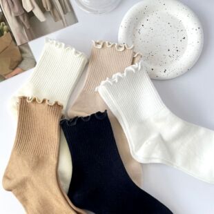 Ziyang autumn and winter new mid-calf women's socks Korean INS tide socks fungus lace socks Japanese cotton socks lotus leaf mouth stockings