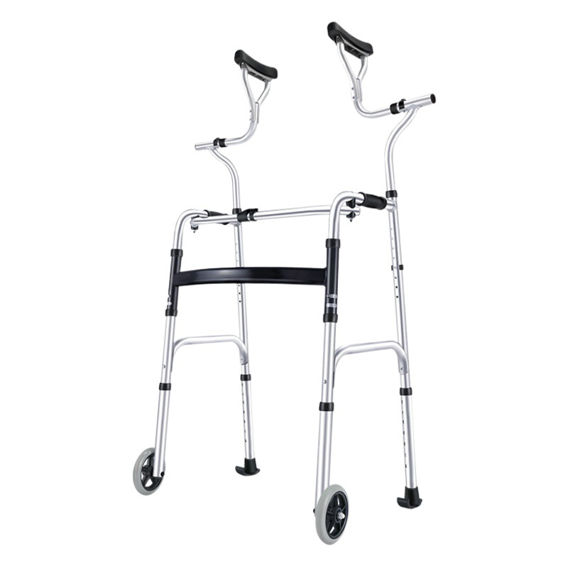 Rehabilitación de ancianos ayuda para caminar hogar aleación de aluminio estante de pie con ruedas rehabilitación equipo auxiliar axila muleta caminar ayuda cojín