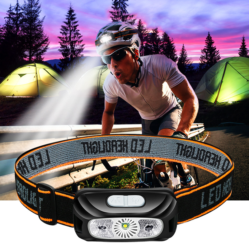 Transfronterizo LED Faro de inducción USB carga fuerte onda de luz de inducción lámpara de pesca impermeable incorporado linterna de la batería de litio