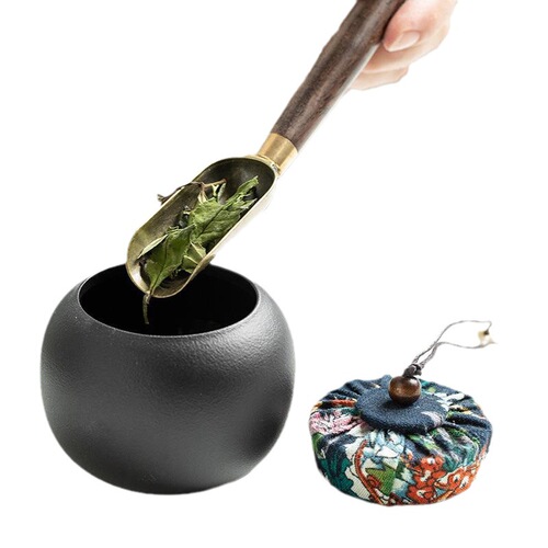 Black pottery tea jar sealed jar creative Japanese dried fruit jar household storage jar tea warehouse coarse pottery retro tea box