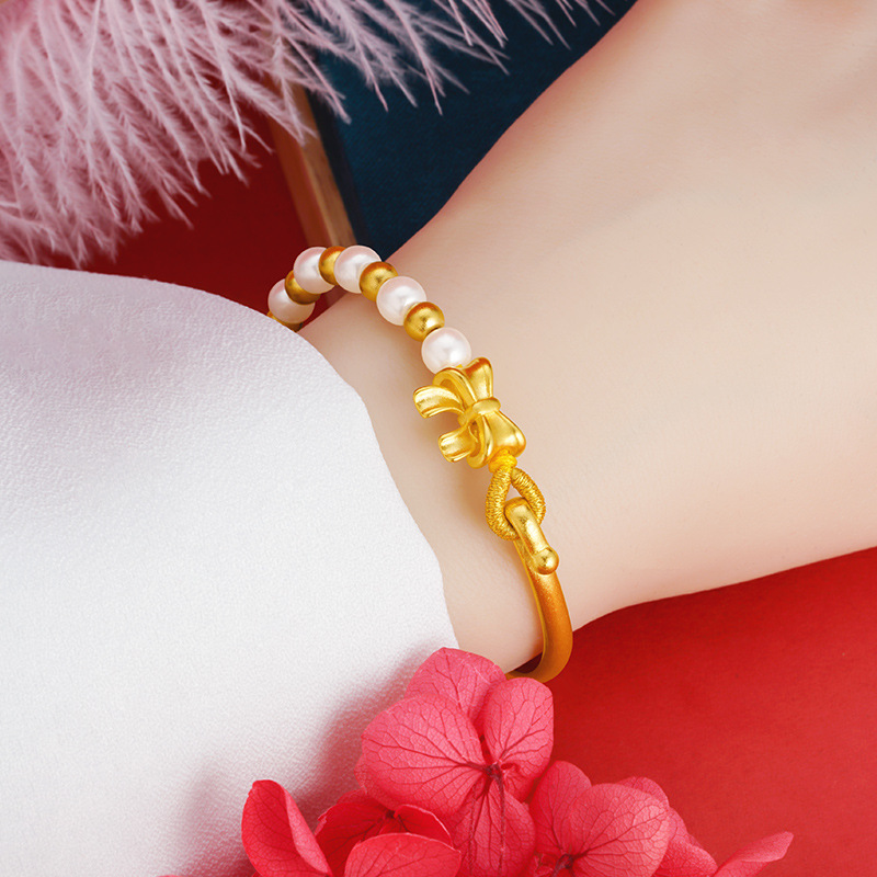 Arco de estilo antiguo media pulsera Vietnam arena oro estilo étnico imitación perla orquídea pulsera imitación oro antigua artesanía de oro