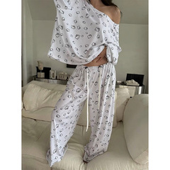 韩系可爱hellokitty斜肩睡衣女春秋款宽松舒适可外穿家居服两件套