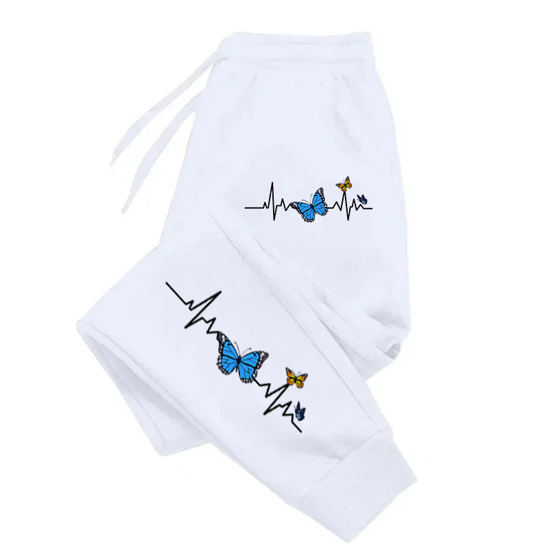 Butterfly Ecg Design Jogger Warm Long Pants Women's Fashion Autumn Gothic Clothing Drawstring Pocket Pants