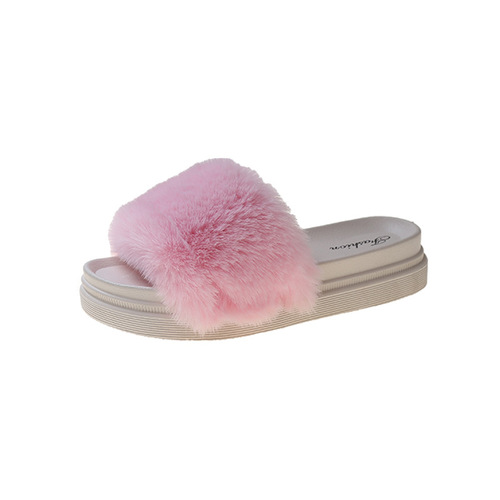 Cross-border new furry slippers for women to keep warm at home Internet celebrity thick-soled platform sole round-toe sandals for women foreign trade