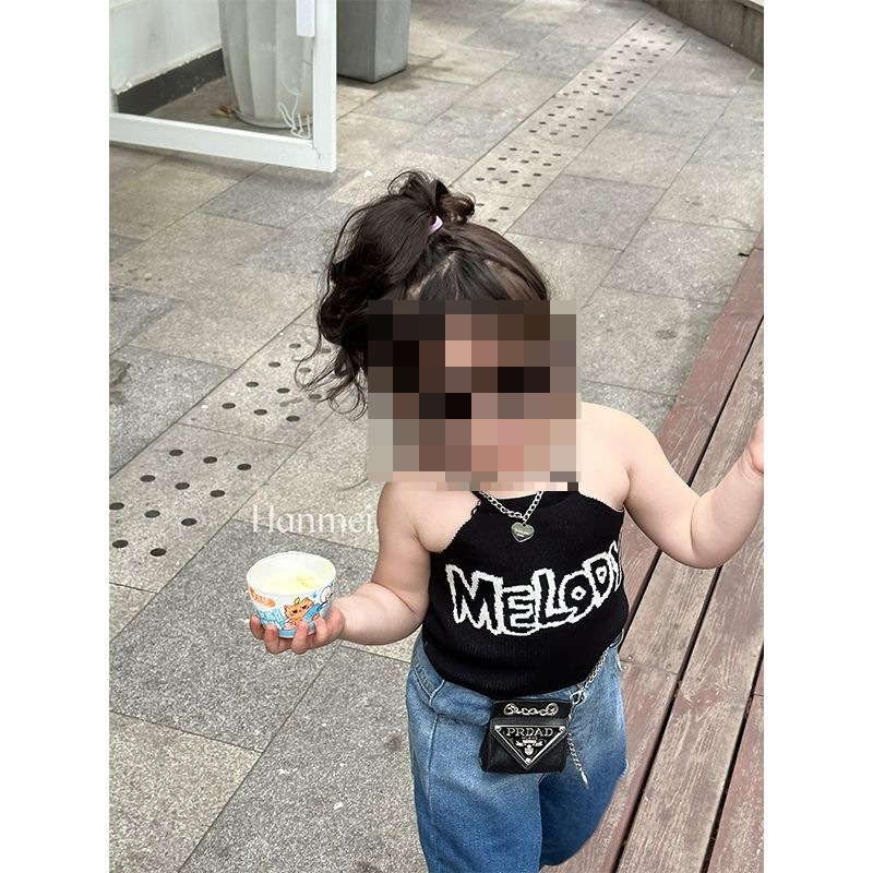 Children's Summer Simple Trendy Ins Tank Top for Girls Baby Jazz Dance Strappy Medium Child Trendy Base Shirt 0015