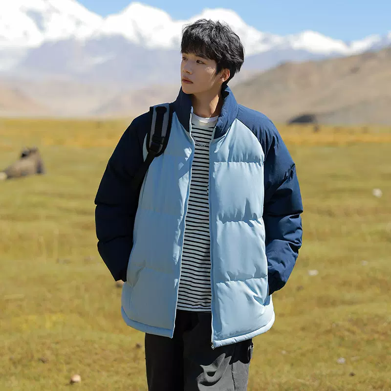 OOTD户外棉服男士冬季百搭休闲运动潮牌时尚拼色立领加厚情侣棉衣