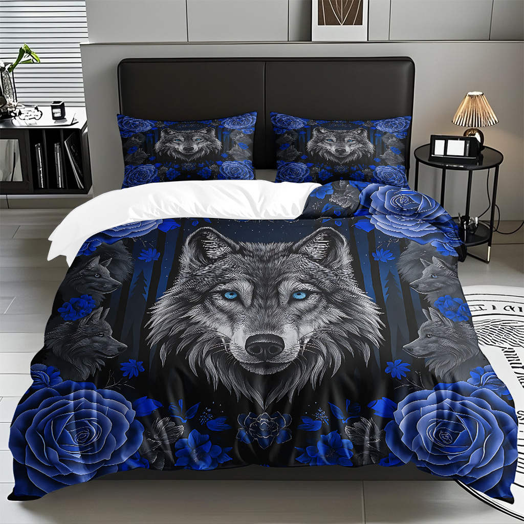 Impresión digital de patrón de lobo abrasivo conjunto de edredón suave transfronterizo pro-piel TEMU JIT venta directa de fábrica preferida