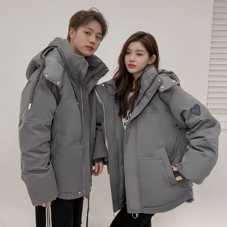 Heart Label down Hooded Cotton Coat Couple Outfit Two-Piece Winter Thickened Work Jacket Trendy