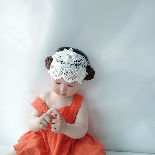 New Korean style bangs children's small curly wig hairband baby curly hair lace hairband small flower headdress hair net set