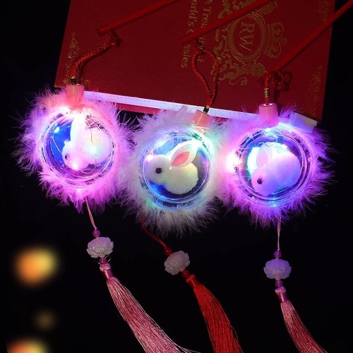 New Year and Spring Festival Lanterns Bobo Ball Rabbit Lantern Children's Portable Luminous Kindergarten New Year Lantern Festival Jade Rabbit Lantern