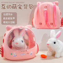 兒童玩具女孩子走路會叫嬰兒仿真電動毛絨小兔子帶籠子萌寵廠跨境