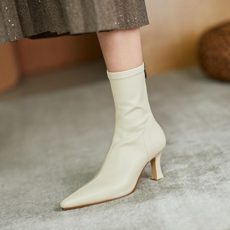 Super Soft~French Style Sexy Pointed Toe Small Stretch Slim Short Cat High Heel And Bare Thin Single Boots For Women_voghion.com