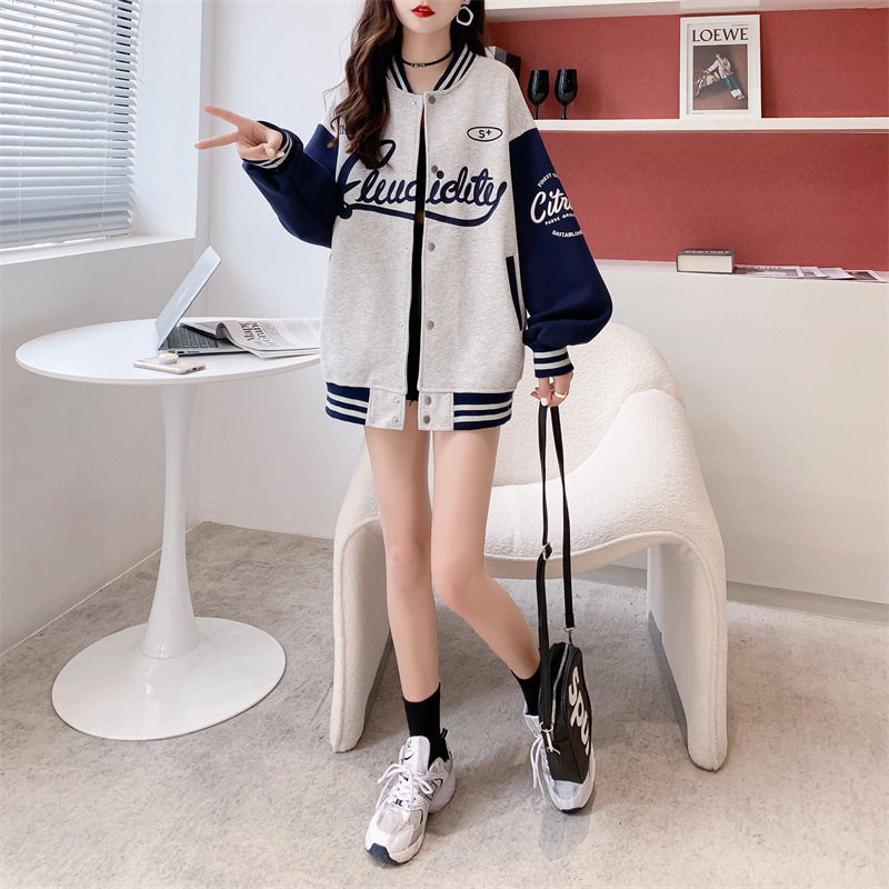 Giacca da baseball donna stile coreano primavera autunno contrasto_voghion.com
