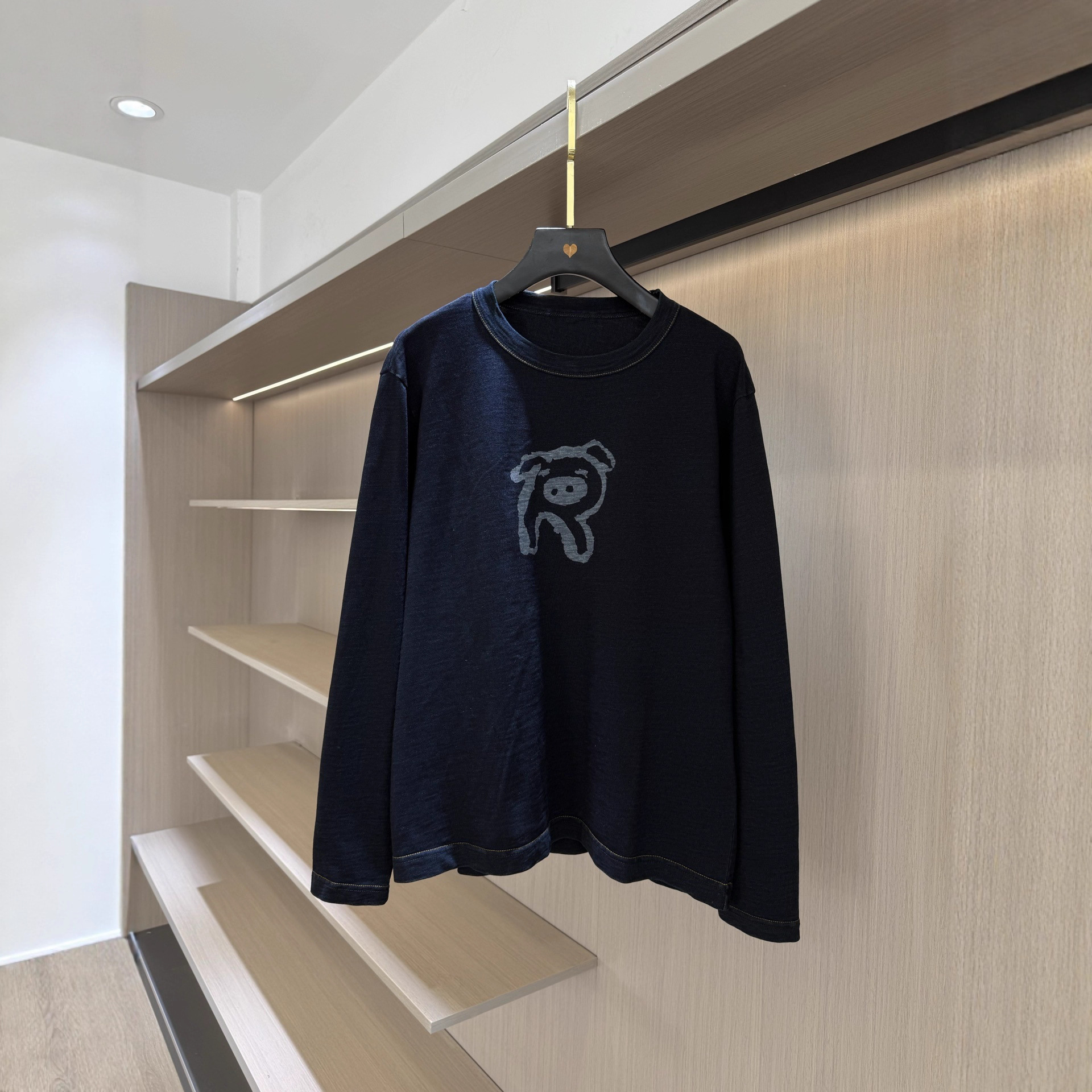 日系秋冬新款小猪印花宽松休闲宽松纯棉竹节棉圆领卫衣男女上衣