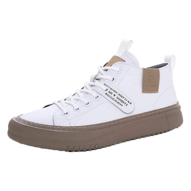 Zapatos de Hombre, Primavera 2025, Nuevos Zapatos de Caña Alta, Zapatillas Deportivas de Media Caña para Hombre, Zapatos Casuales de Cuero Blanco, Zapatos de Moda