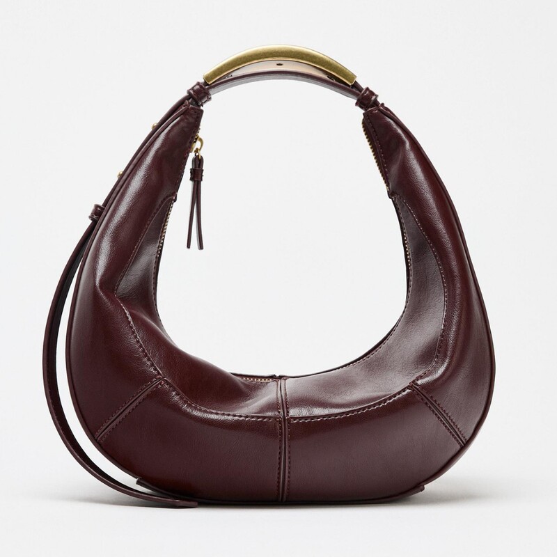 European and American Retro Crescent Bag Splicing Design Metal Handle Small Portable Shoulder Armpit Bag European and American Retro Crescent Bag Splicing Design Metal Handle Small Portable Shoulder Armpit Bag