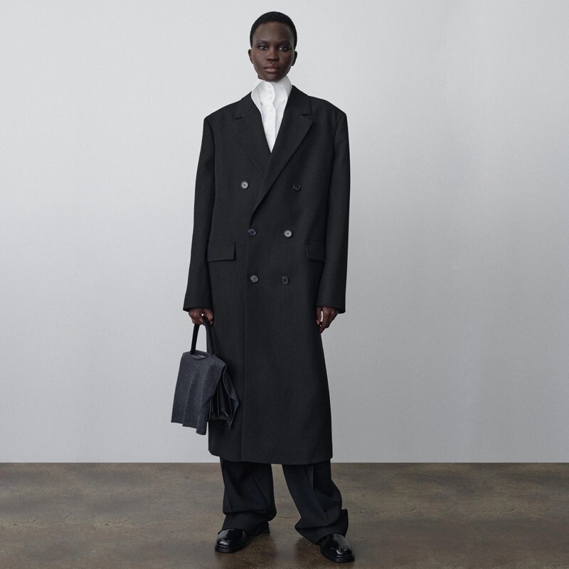 Th~Row Cashmere Coat Women's 2025 Autumn and Winter New Back Slit Woolen Long Wool Blended Coat