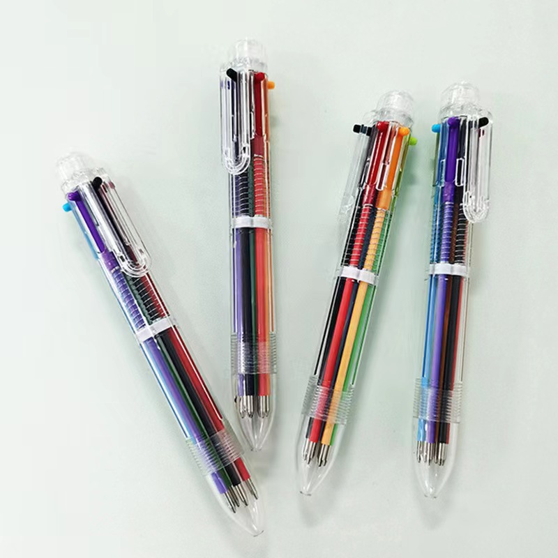 transparent 6-color ballpoint pen six-color press color pencil creative cartoon multi-color painting oil pen student stationery gift