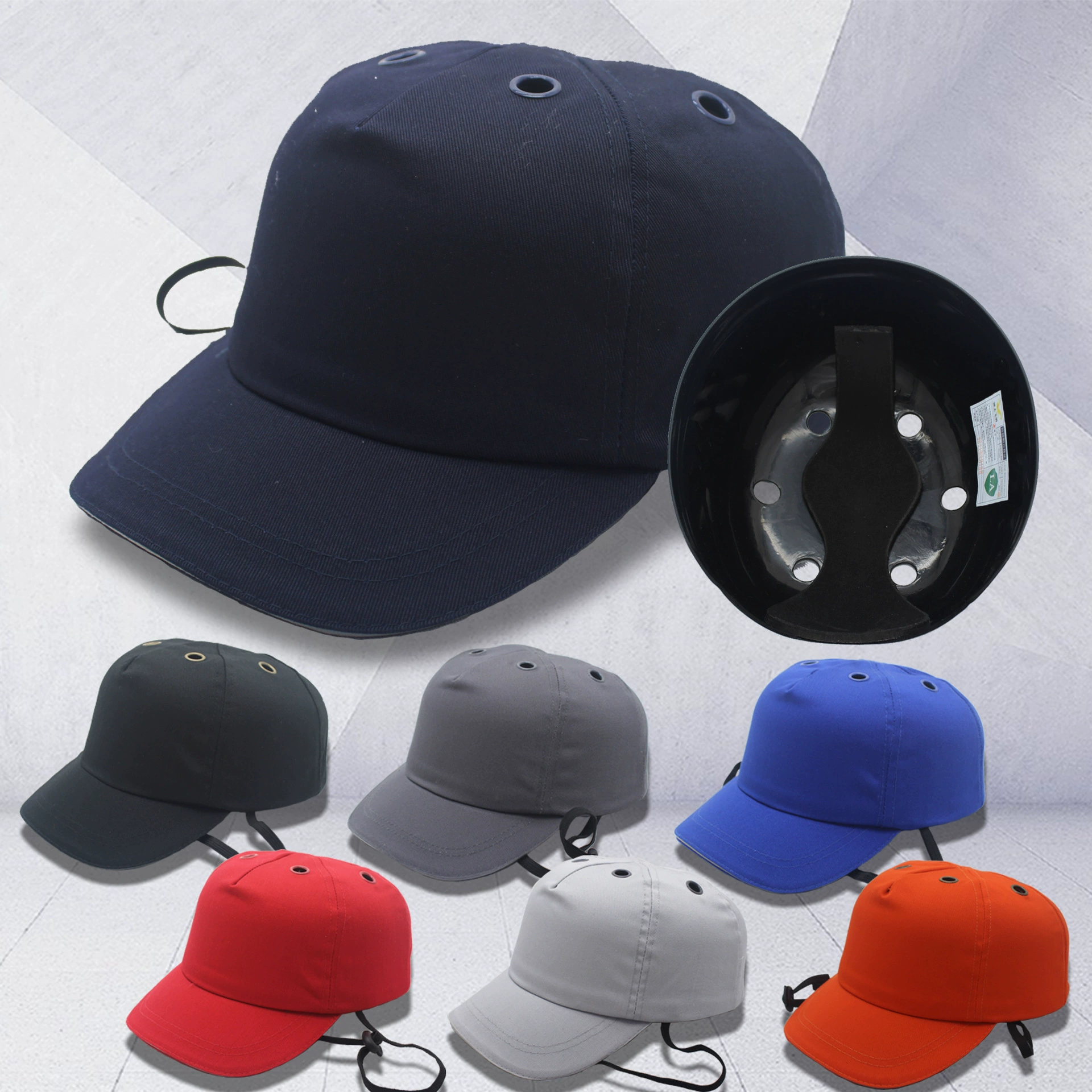 Gorro de seguridad rojo con diseño tipo béisbol y carcasa interior