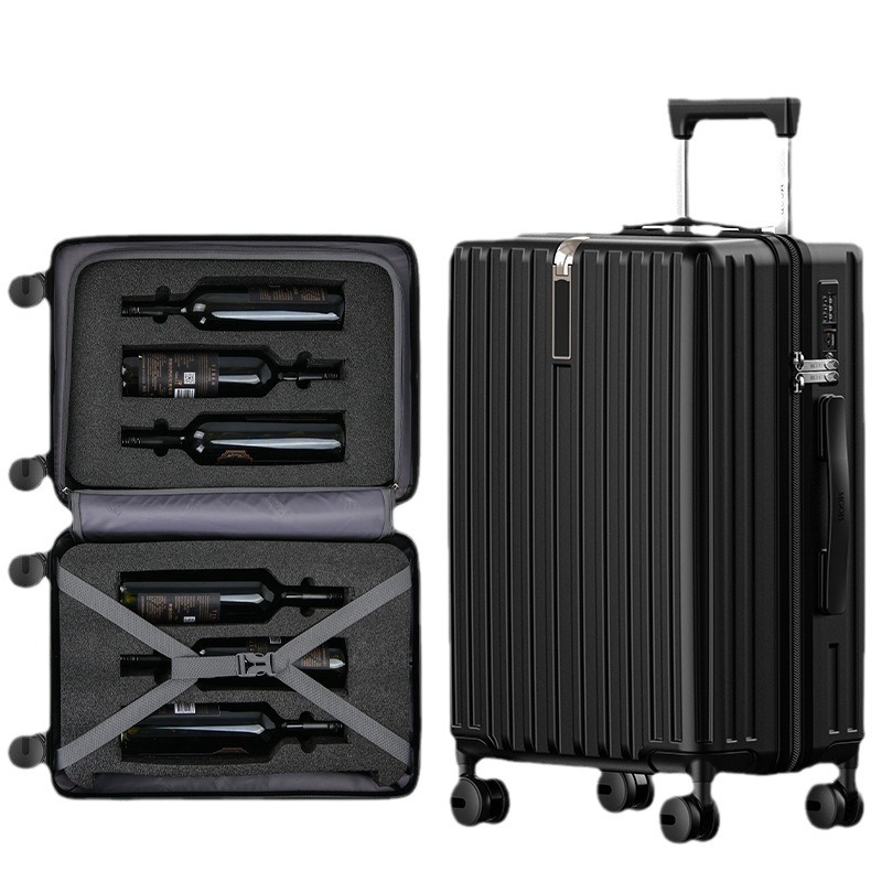 Vali đựng rượu vang chống sốc dung tích lớn 24 inch, chứa 10 chai, kèm tay kéo, xách tay lên máy bay — Màu đen