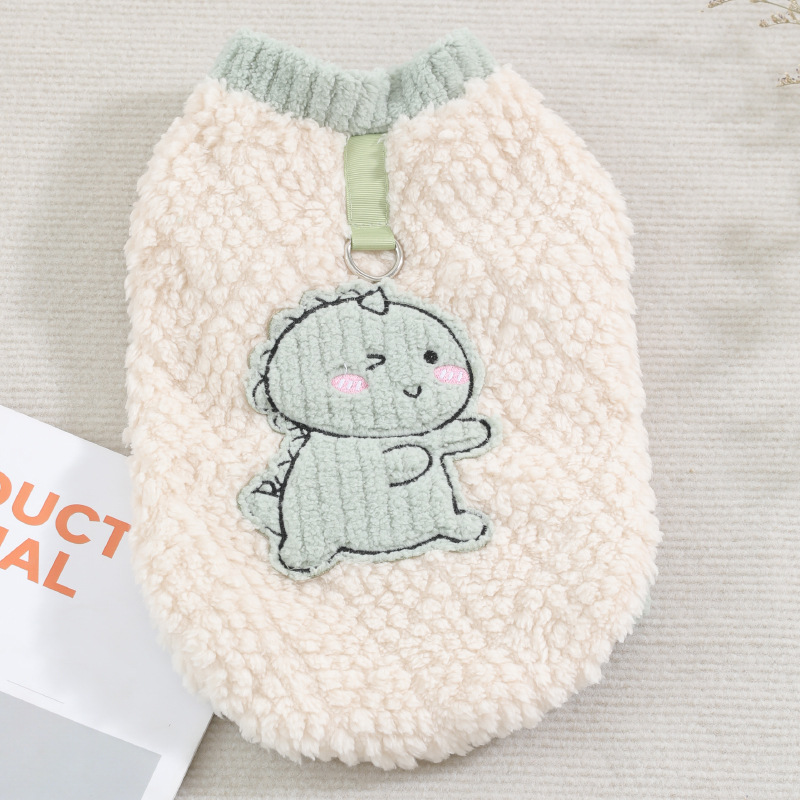 Perro otoño invierno grueso abrigo de terciopelo pequeño dinosaurio con hebilla de tracción ropa de piernas ropa de mascotas al por mayor