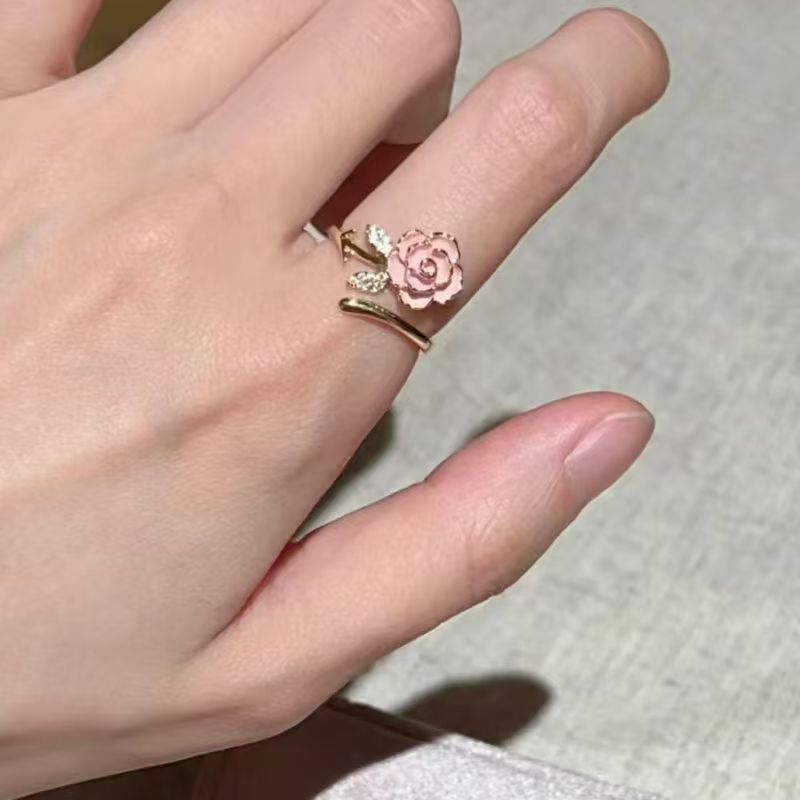 世界の富の花〜女性用ピンクローズリング、ハイエンド、ライトラグジュアリー、フレンチスタイル、トレンディなスタイル|undefined