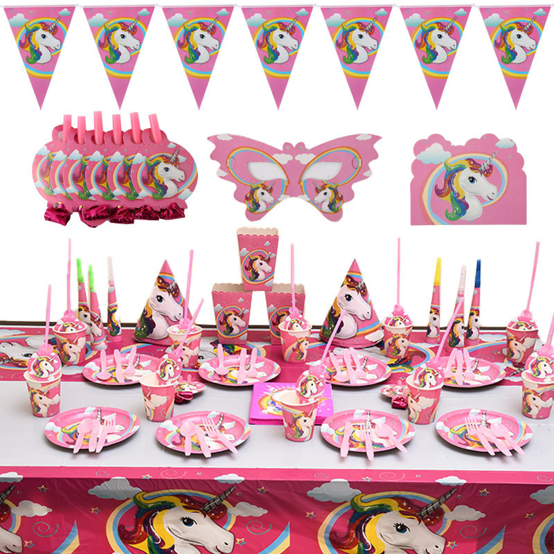 Cloud Unicorn Birthday Party Set Pony Children's Birthday Disposable Paper Plate Paper Cup Package Source Factory