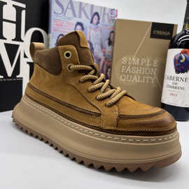 鞋冬季高帮运动休闲板鞋真皮帆布高级感短脸马丁靴厚底老爹鞋男潮