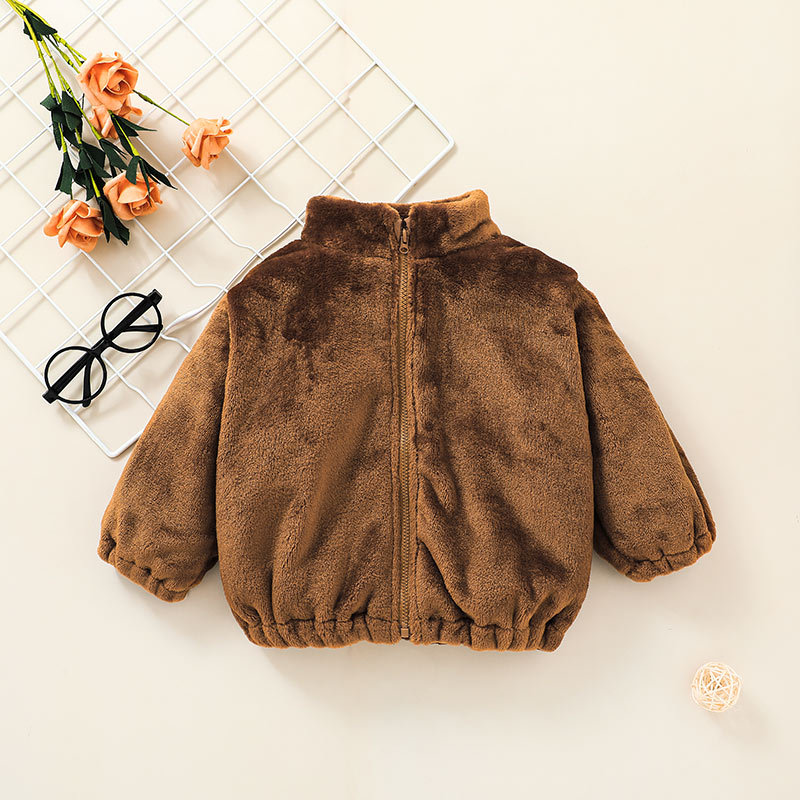 2021 Foreign Trade New Children's Zip-up Shirt Brown Fashionable Jacket Children's Clothing Spot Baby Autumn And Winter Warm Top display picture 1