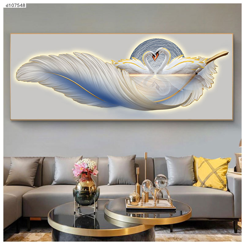 Modern light luxury feathered bedroom headboard decoration painting sofa background wall art high-end living room crystal porcelain painting