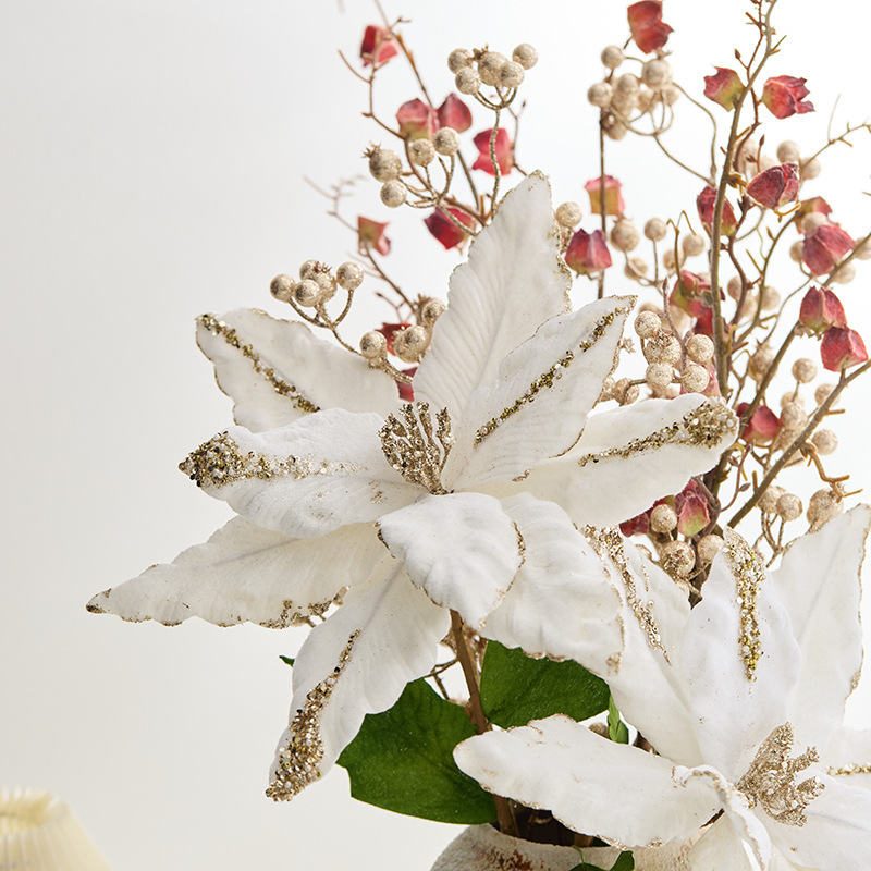 Nuevas flores de Navidad blancas grandes transfronterizas decoraciones de Navidad flores simuladas festivas decoración de flores DIY