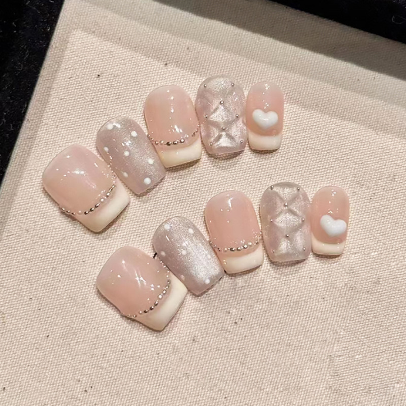 Uñas postizas removibles hechas a mano con forma de ojo de gato, manicura, uñas cortas de Ballet, tamaño dividido, uñas usables, 10 piezas, venta al por mayor