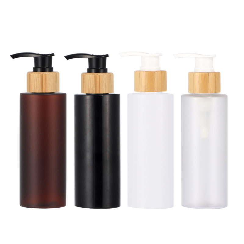 En stock botella de prensa de bambú 100mL botella pequeña botella de loción para el cuidado de la piel material de embalaje cosmético 200ml botella de lavado