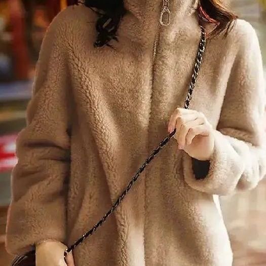 Double-sided Velvet Jacket Women's Winter fleece-lined Warm High Collar Sweater Women's Cardigan Thickened Zipper Fleece Top Ins Trendy