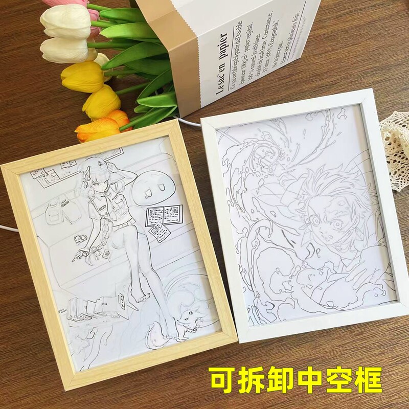 Mirror Light Painting Photo Frame Removable Wooden Frame Handmade DIY Flow Hemp Stereo Hollow Ornaments Picture Frame Wholesale
