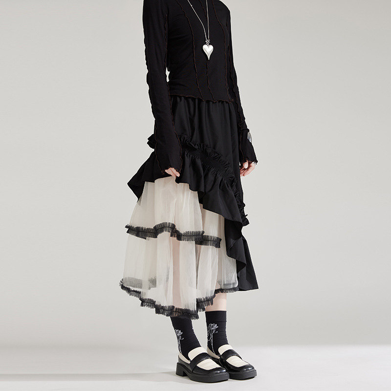 設計感不規則半身裙蛋糕裙中長款蓬蓬傘裙顯瘦2025新款個性紗紗裙