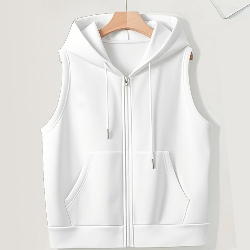 2026 Cross-Border Hooded Vest for Women, Spring and Summer Casual Trendy Loose Fit Versatile Slimming Sleeveless Zip-Up Sweatshirt