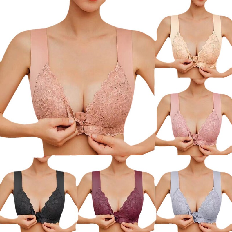 Cross-border plus size Direct Supply Underwear Sexy Lace Front Opening Buckle No Steel Rings Bra Traceless Push-up Thin Beautiful Back Underwear