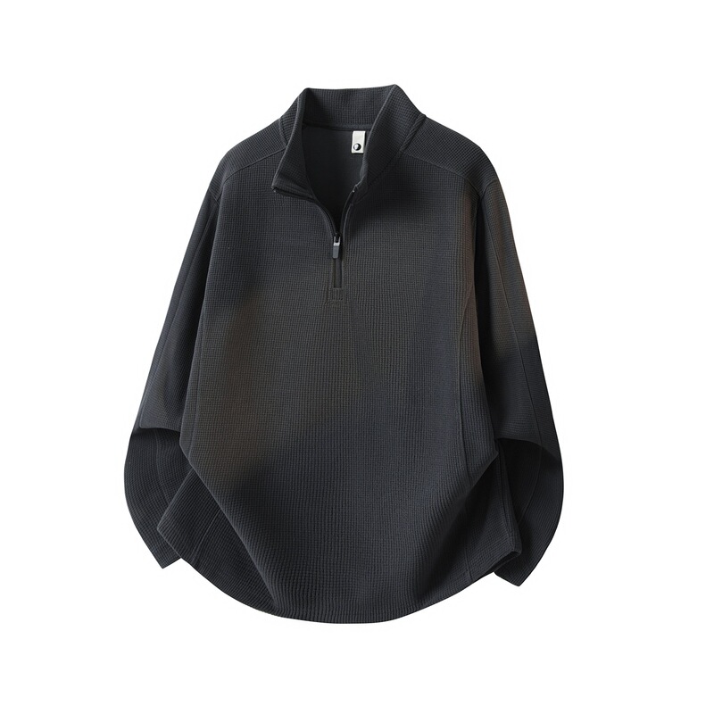 Stand-up collar half-zip pullover sweatshirt for men, new spring/autumn Japanese retro solid color jacket, versatile and casual