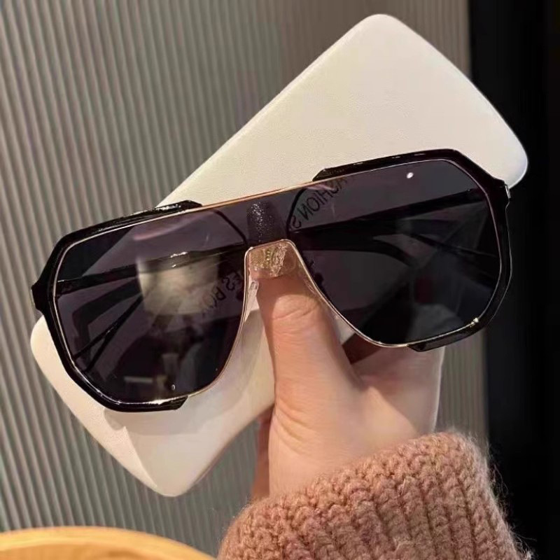 Domestic New Large Frame Sunglasses Trendy Double Beam Conjoined Multilateral Sunglasses Little Red Riding Book Same Style Anti-UV Glasses