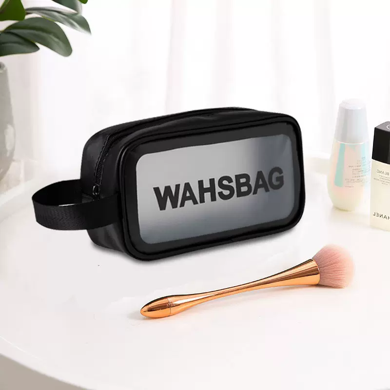 韩版大容量护肤品收纳袋便携手提洗漱包加厚磨砂pu皮透明化妆包