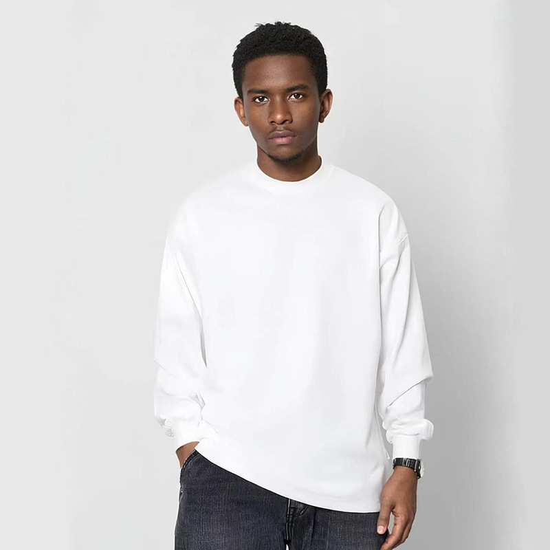 350g marca de moda pesada pequeña camiseta de manga larga de color sólido cuello alto suelto camiseta de base europea y americana de tamaño grande