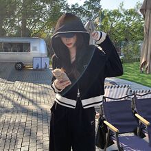 大码胖MM小众春秋季时尚女装宽松韩版拉链运动连帽2-300斤两件套