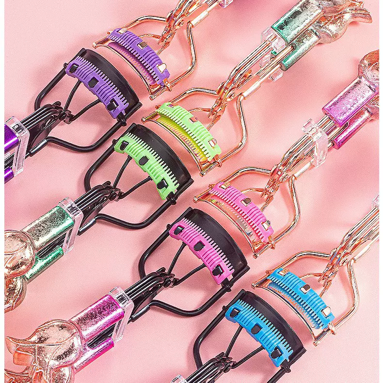 跨境新款睫毛夹带齿梳广角眼睫毛夹卷翘器金色不夹肉太阳花