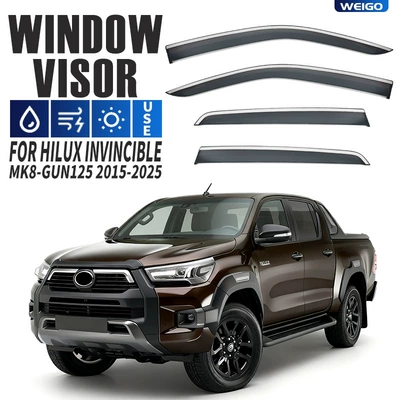 Suitable for Toyota Hilux Invincible Window Visor Rain or Shine Shield (Europe) (Rain shield) - standard-packaging-without-logo-hilux-invincible-mk8-gun125-2015-2025-with-bright-strip-rain-shield