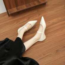 6388-2百搭优雅内增高尖头一字带女单鞋浅口通勤宴会韩版网红高级