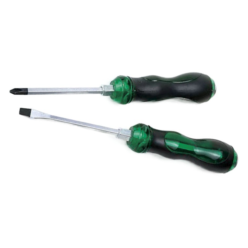 Destornillador genuino de vástago pasante, resistente a impactos, de alta dureza, herramienta magnética, en forma de cruz, extendido, destornillador de cabeza plana de grado industrial.