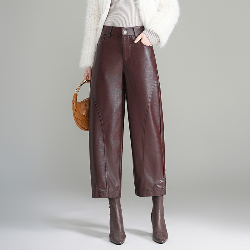 2025秋冬新款海宁正品全皮皮裤女九分裤绵羊皮宽松高腰显瘦直筒裤