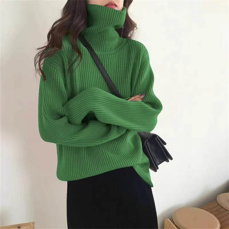 Japanese style lazy retro turtleneck bottoming sweater thickened women's autumn and winter high-grade warm soft glutinous inner wear outer top