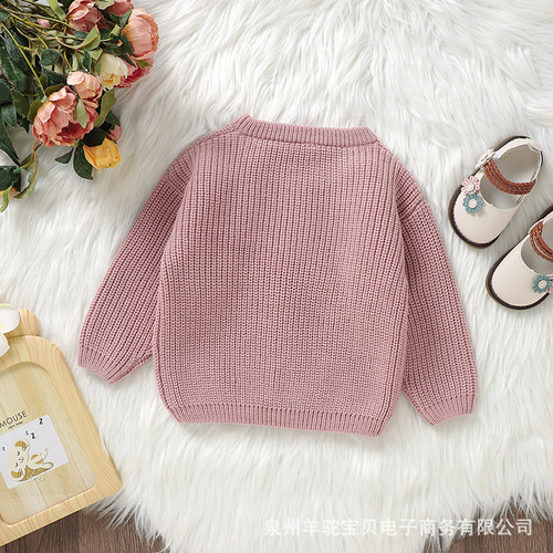 Bestselling Item for Infants and Toddlers: Autumn/Winter Children's Hand-Embroidered Alphabet Knit Top for Girls - Long-Sleeve Hooded Sweater